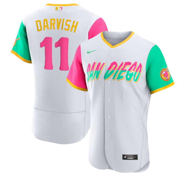 Men's San Diego Padres #11 Yu Darvish 2022 White City Connect Flex Base Stitched Baseball Jersey